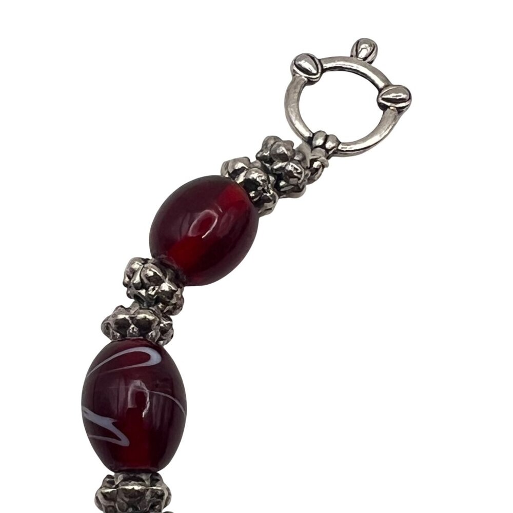 Handcrafted Glass Beads Bracelet Silver-Tone Accents Toggle Clasp Floral 6.25" - Picture 7 of 11